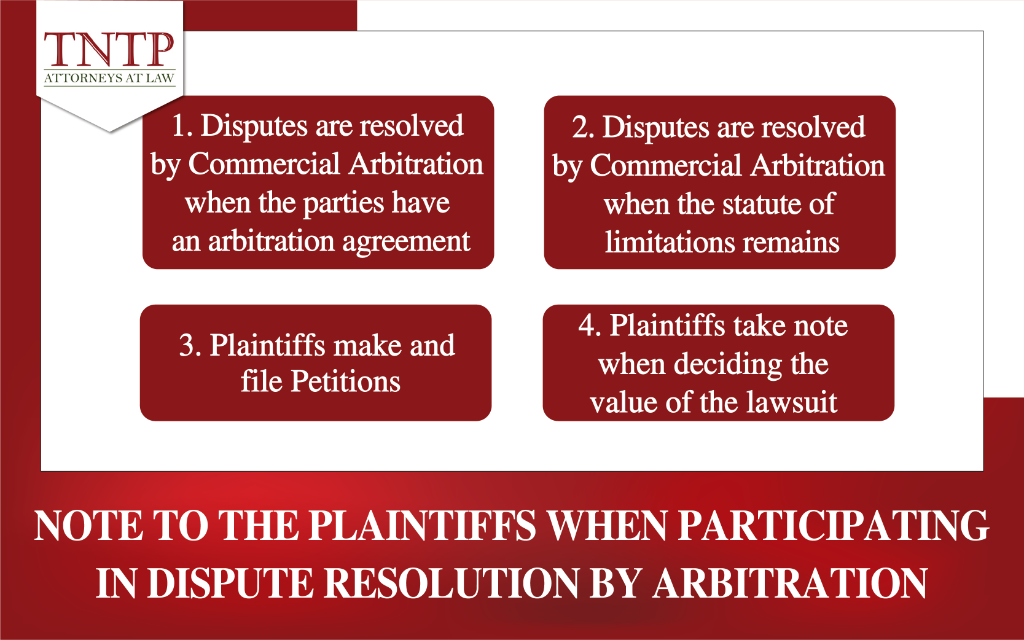 note to the plaintiffs when participating in disspute resolution by arbitration