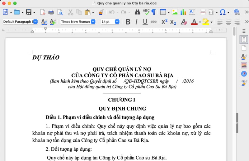 Tham khảo: Mẫu Quy chế quản lý nợ của Công ty cổ phần