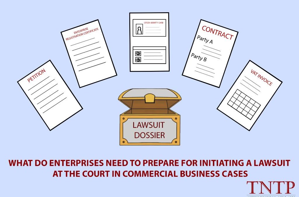 What do enterprises need to prepare for initiating a lawsuit at the court in commercial business cases?