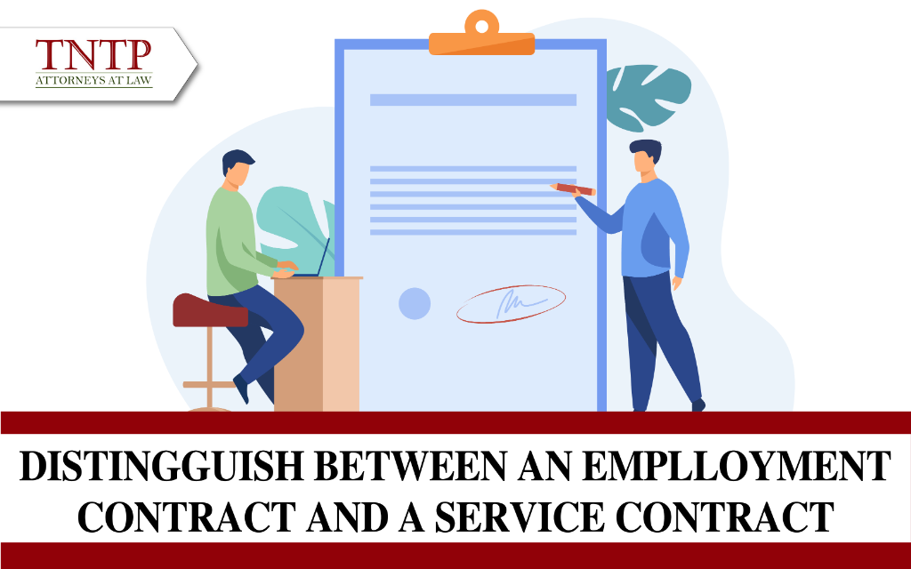 Distinguish between an employment contract and a service contract