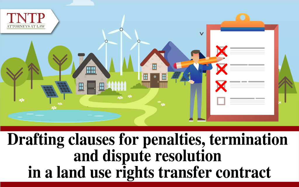 Drafting clauses for penalties, termination, and dispute resolution in a land use rights transfer contract