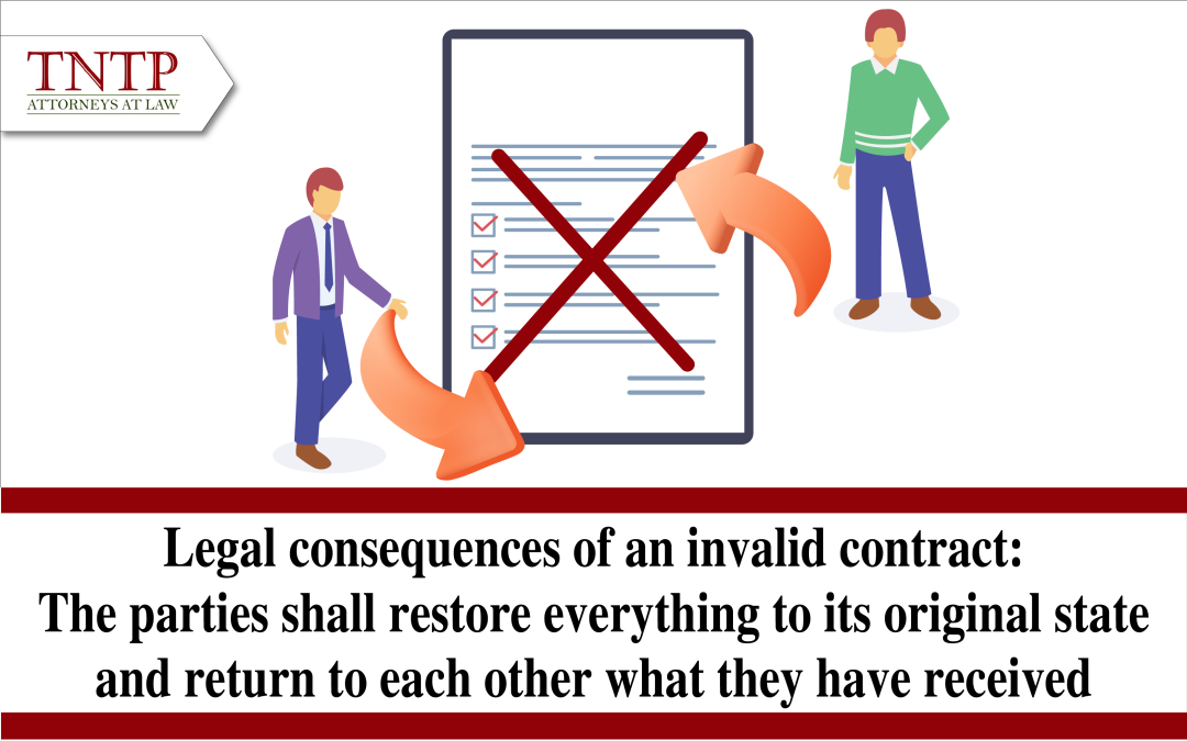 Legal consequences of an invalid contract: The parties shall restore everything to its original state and return to each other what they have received